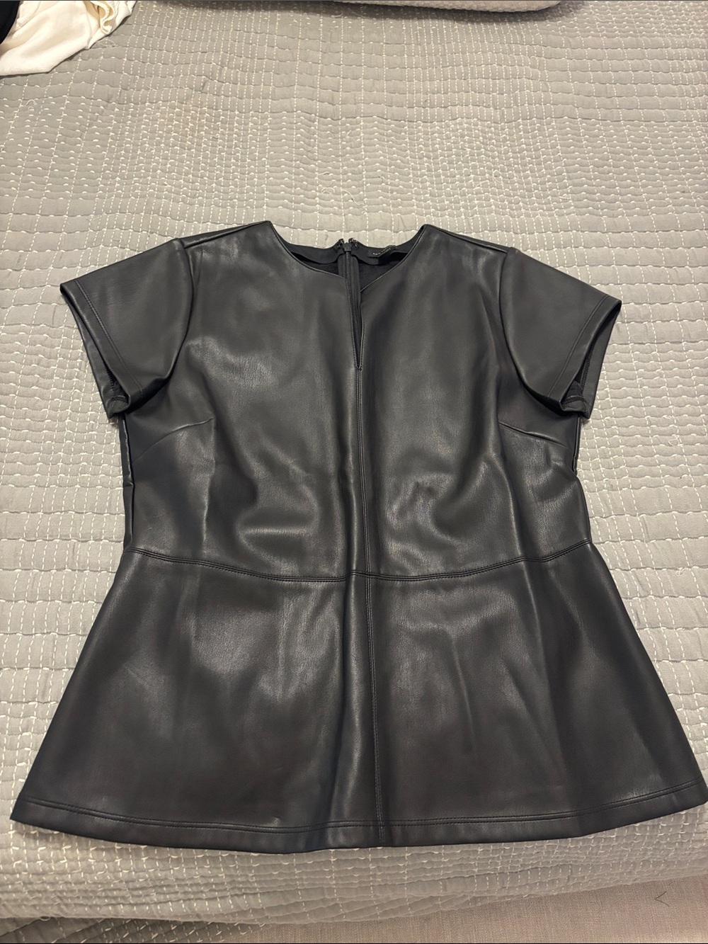 Ann Taylor Black Faux Leather Short Sleeve Jacket